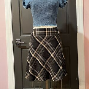 NWOT Chic Plaid A-Line Skirt in Black, Grey and Tan